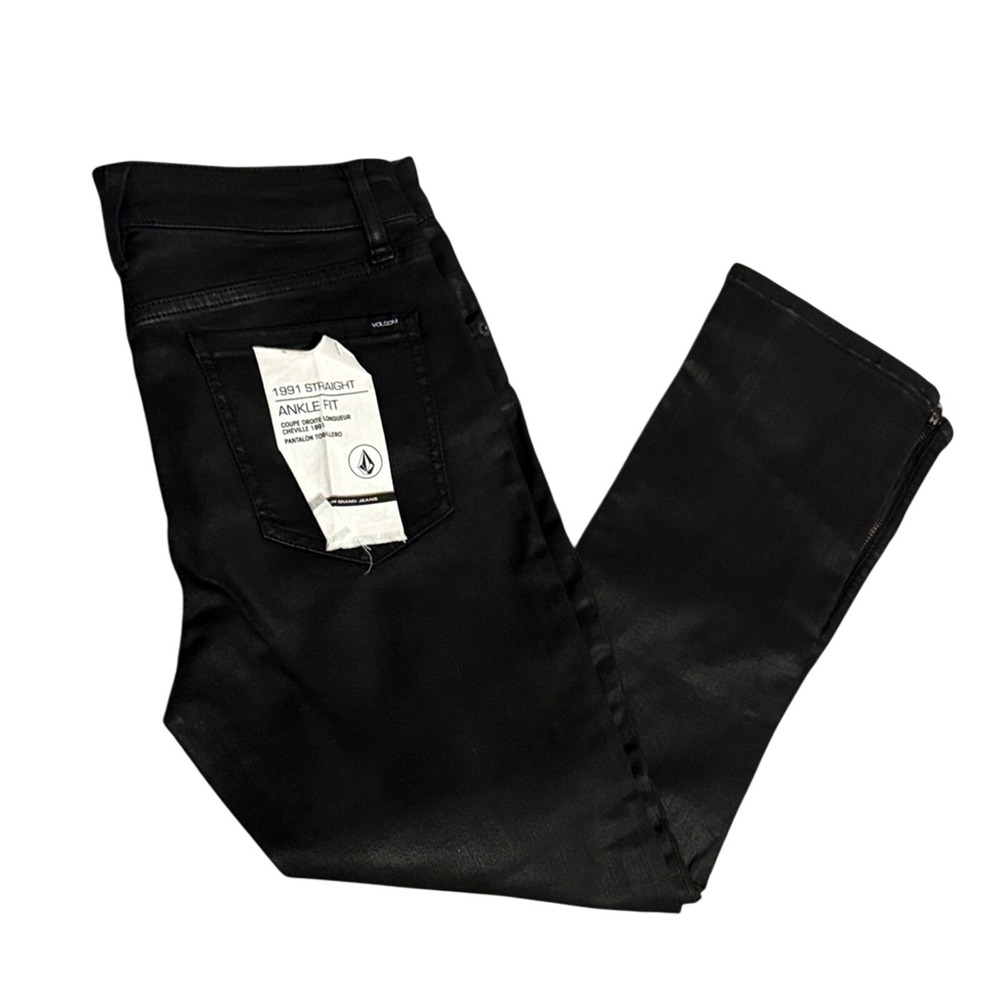 Volcom 1991 Straight‎ Ankle Fit Black Coated Jeans Women's Size 28 Zip Cuff